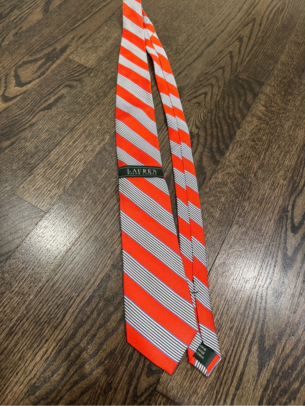 Lauren Ralph Lauren Orange & Blue Stripe Silk Stripe Tie